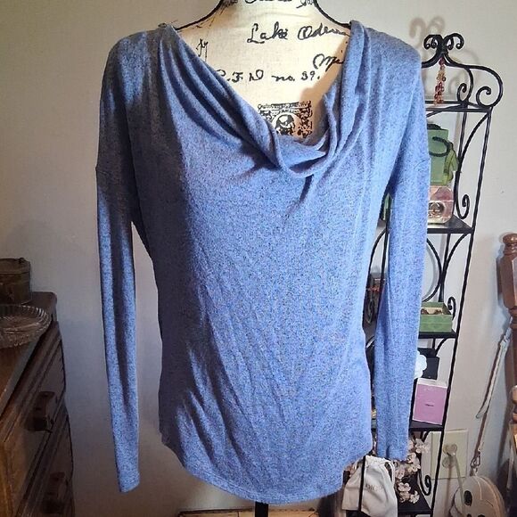 Carmen Marc Valvo Blue Cowlneck Top Zipper Detail Size XS - Picture 2 of 10